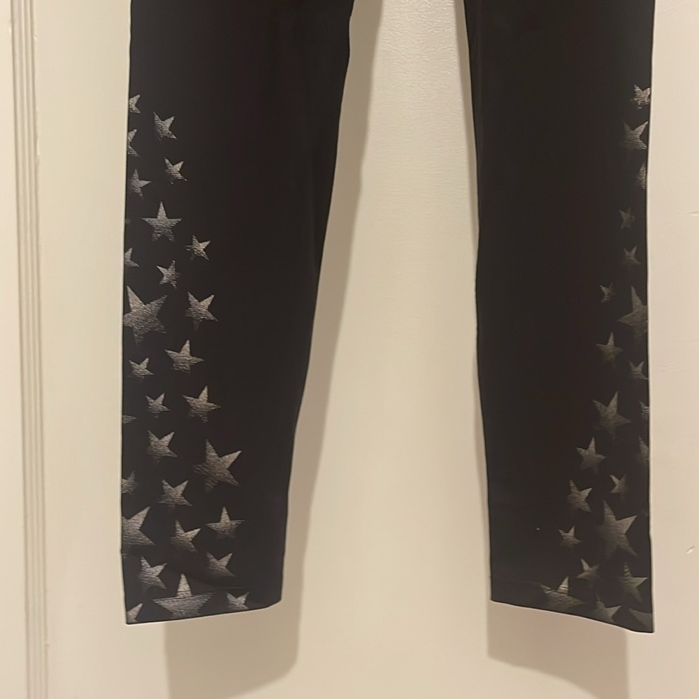Spanx Active Full Length Black Printed Leggings with Silver Stars EUC - Picture 3 of 7